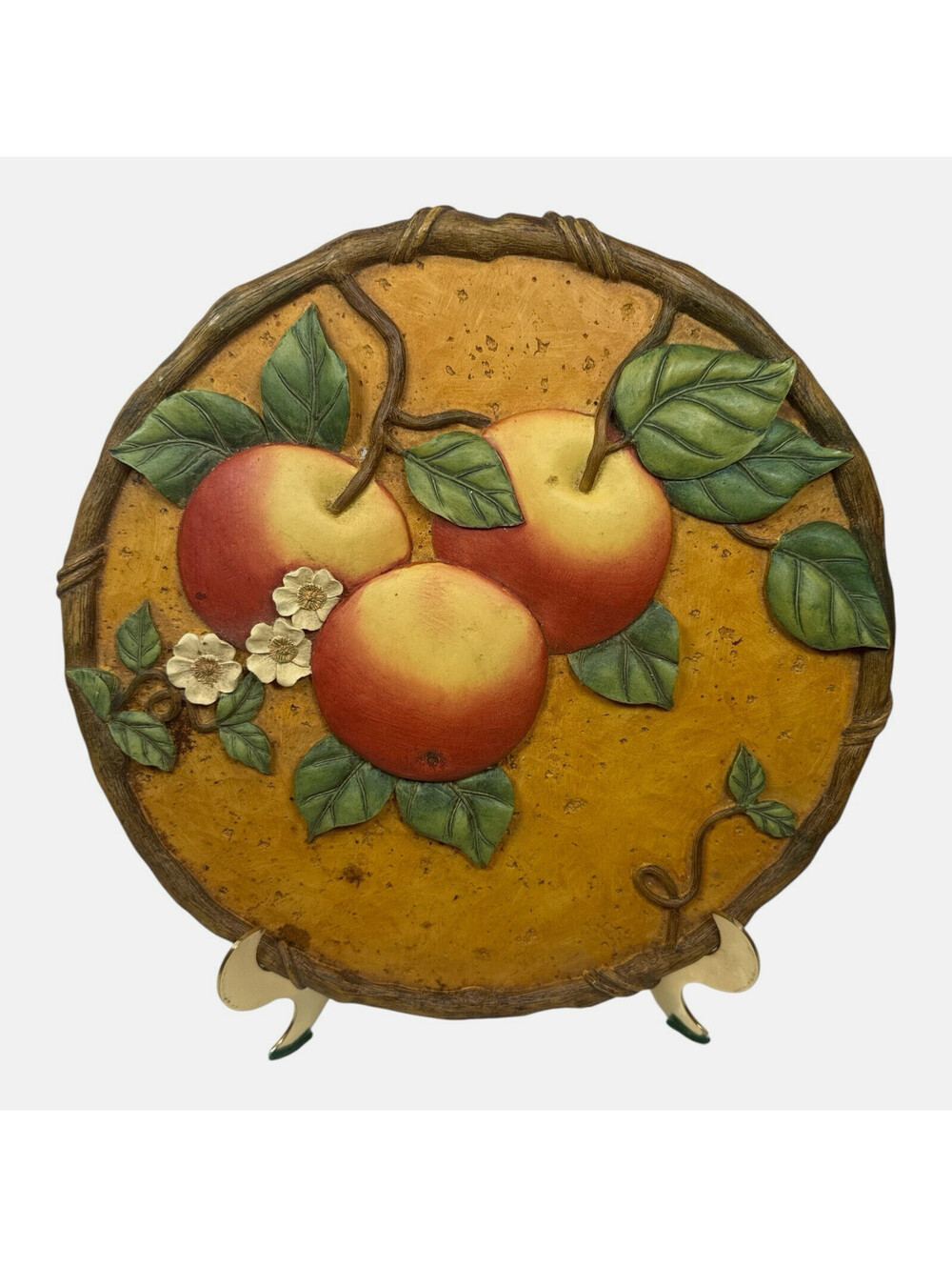 Vintage Round Ceramic Collector Plate Fruit Apples Leaves Susan Winget 2002